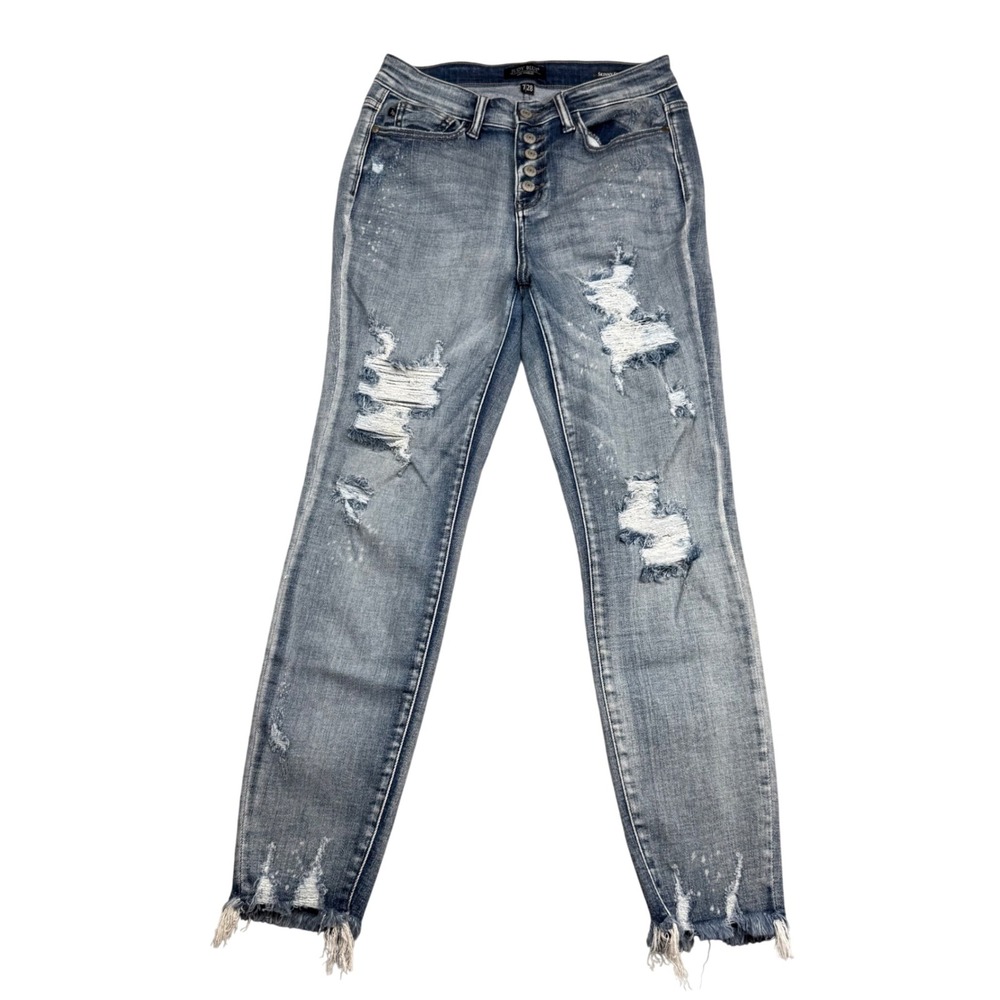 Judy Blue Skinny Fit Distressed Button Fly Jeans Medium Wash JB82311LT Size 7/28